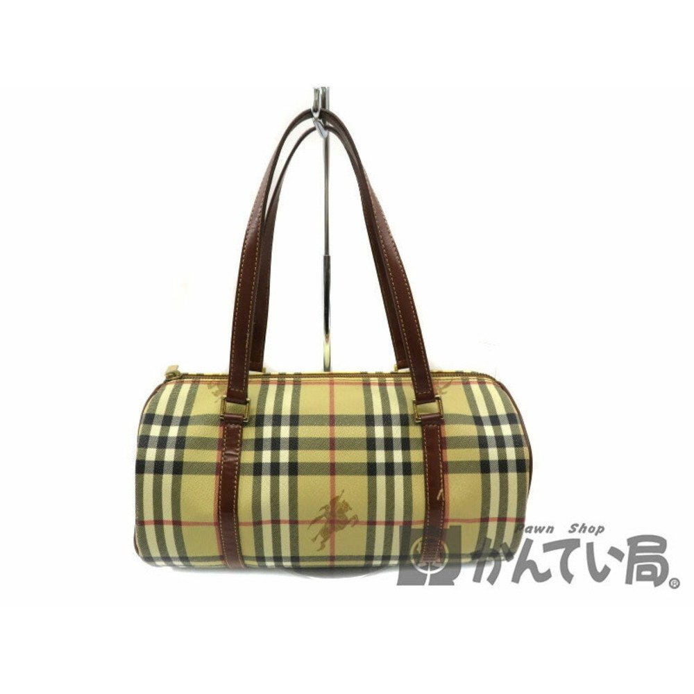 BURBERRY handbag check beige brown cylindrical by